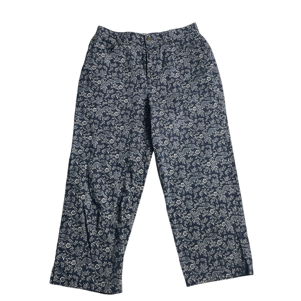 Evan Picone Womens 6 Navy Floral Paisley Crop Pants 100% Cotton Straight Leg